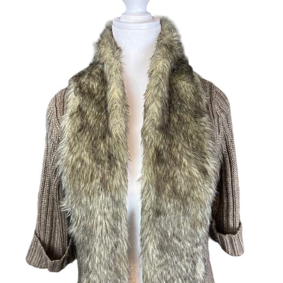Kenar Wool Alpaca Blend Faux Fur Cardigan Sweater Open Front Size Medium - Picture 2 of 6